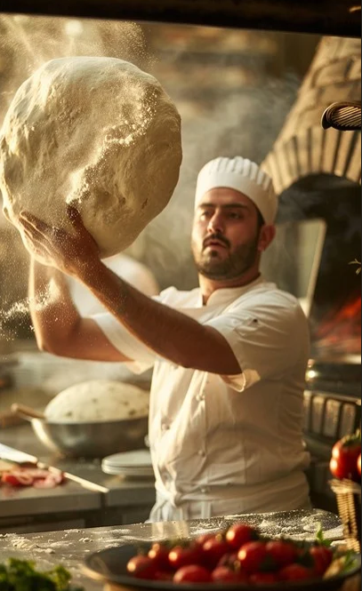 A chef kneading pita dough at 1001 Nights luxury sustainable Arab restaurant